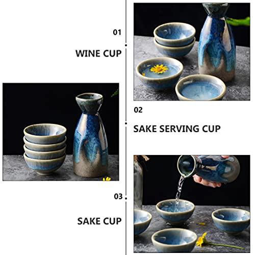 Japanese Ceramic Sake Set with Bottle and 4 Cups - Traditional Tokkuri & Ochoko