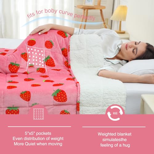 Strawberry Pink Weighted Blanket, 15lbs Twin Size 48x72in Sherpa Throw