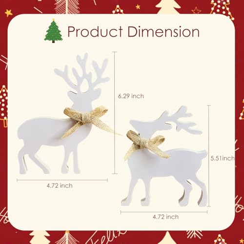 White Merry Christmas Sign - Rustic Wooden Holiday Decor with Snowflake Accents, Farmhouse Christmas Tabletop Decorations for Kitchen, Mantel & Dining Room (Includes 2 pcs Reindeer Sign)