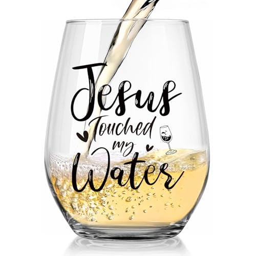 Socive Clear Jesus Touched Water Wine Glasses - Inspirational Gift for Women, Mom, Birthday & Special Occasions, 15oz