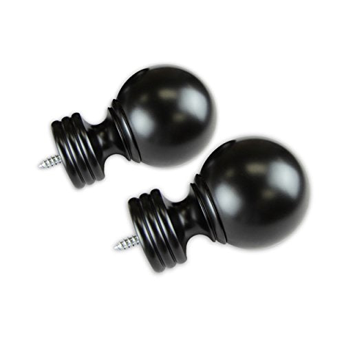 Sphere Curtain Rod Finials, Set of 2 for 1.5-Inch Rods, Black Steel