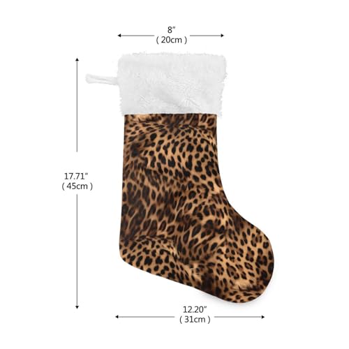 STAYTOP Leopard Print Christmas Stocking 17.7in Large Suede Big Xmas Decoration 1PCS