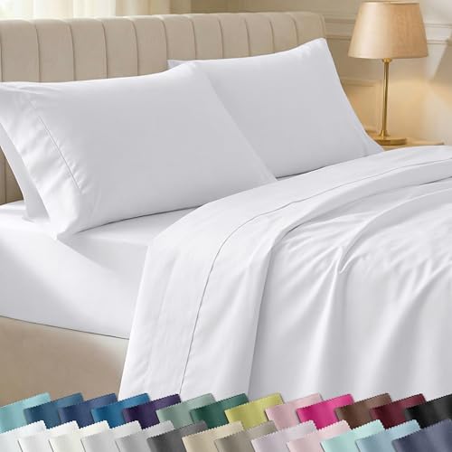 California Design Den Queen Cotton Bed Sheets Set, White 400 Thread Count
