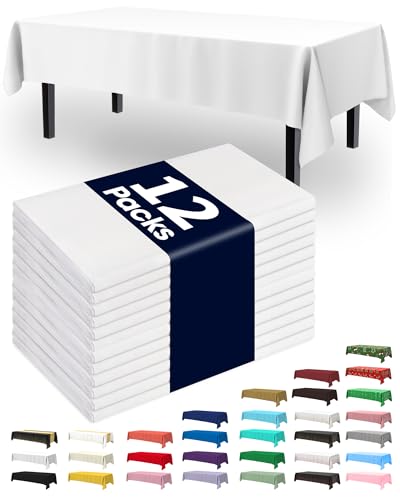 White Disposable Plastic Tablecloths 12 Pack - 54 x 108 Inch PEVA Table Covers