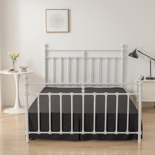 Queen Bed Skirt 14 Inch Drop - Black Tailored Waffle Weave with Split Corners