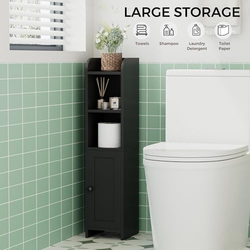 Slim Bathroom Storage Cabinet, Narrow Corner Floor Organizer with Door