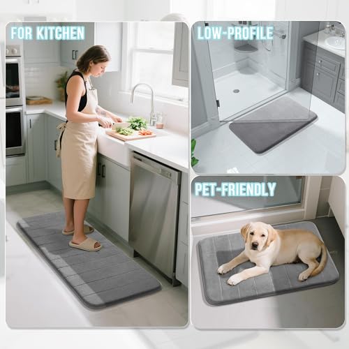 Yimobra Memory Foam Bathroom Rug Set 2-Piece - Absorbent Non-Slip Gray
