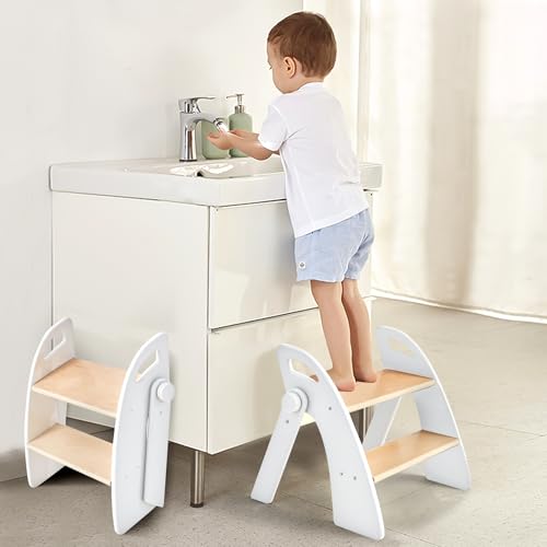 Foldable 2-Step Stool for Kids, Non-Slip Wooden Toddler Step Stool