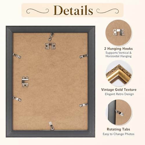 10x13 Vintage Gold Picture Frame with 9x12 Mat for Wall Hanging