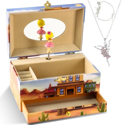 Western Cowgirl Musical Jewelry Box for Girls with Necklace & Bracelet Set