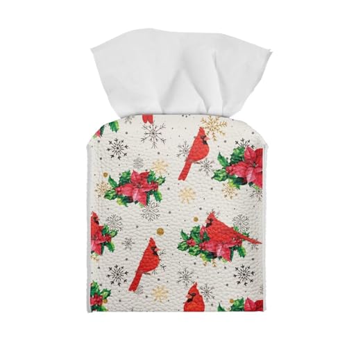 Cardinal Poinsettia PU Leather Tissue Box Cover - Doginthehole, Decor Box Holder