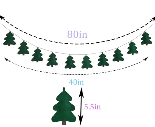 Green Christmas Tree Garland with Cotton Filling - Handmade Felt Ribbon for Holiday Decor