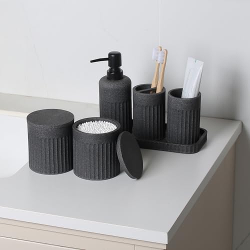 6-Piece Resin Bathroom Accessory Set, Dark Grey Countertop Organizer