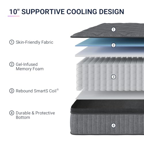 10-Inch Twin Hybrid Mattress, Cooling Gel Memory Foam & Pocket Springs