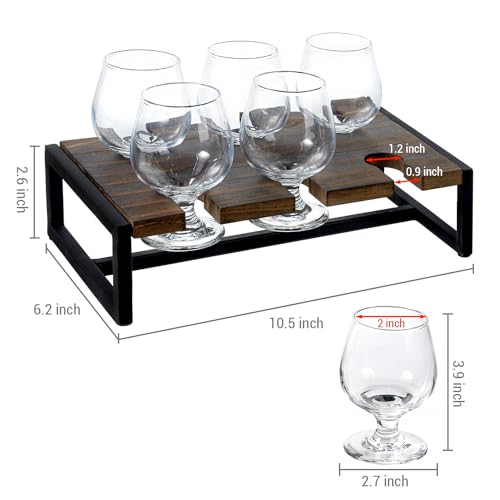 Burnt Wood Beer & Whiskey Flight Tasting Set with 6 Glasses & Tray