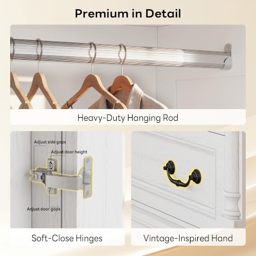 70-Inch Farmhouse Wardrobe Armoire with 2 Drawers and Hanging Rod, White