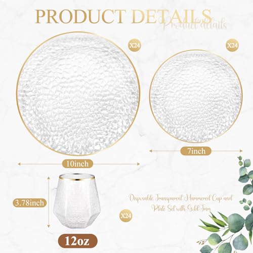 Havawish 72-Piece Clear Hammered Plates & Diamond Cups Set for 24