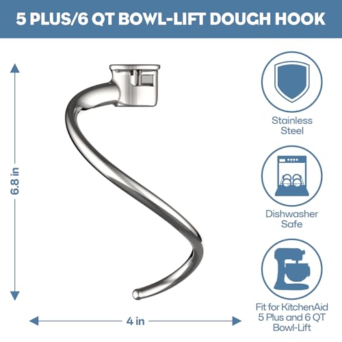 Stainless Steel Spiral Dough Hook for Bowl-Lift Stand Mixers