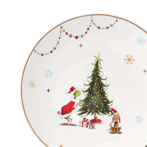 Lenox Merry Grinchmas Porcelain Christmas Dinner Plate Set for 4 - Festive Holiday Tableware