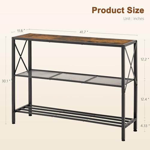 3-Tier Industrial Console Table with Shelves, Rustic Narrow Entryway Table