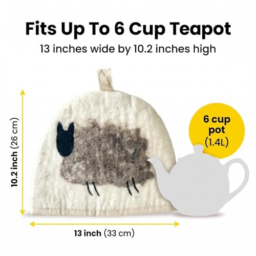 Sheep Wool Teapot Cozy Cover – Large Handmade Dome-Shaped Tea Kettle Cover, Insulates Hot Drinks Up to 2 Hours, Gift Idea