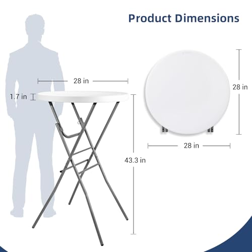 Byliable 28in Round Folding Bar Height Cocktail Table Set - White 2PK, Adjustable, Portable