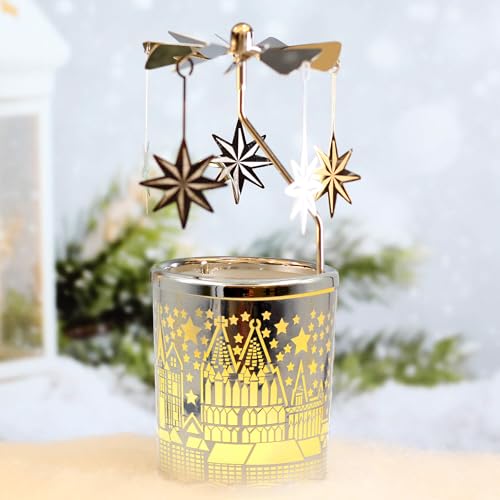 Rotary Candle Holder Spinning Carousel - Moravian Star Tealight Centerpiece