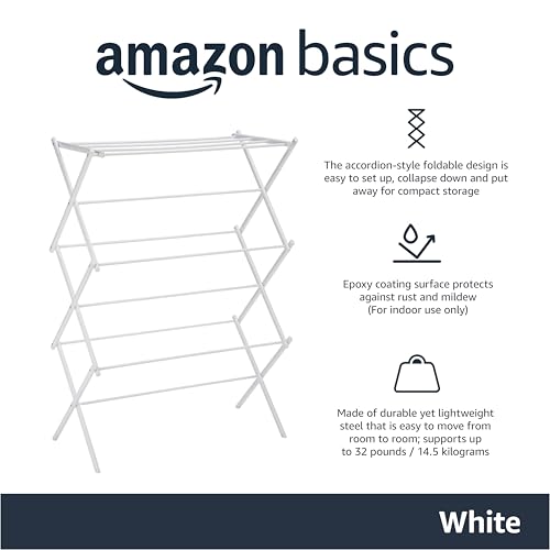 Amazon Basics Foldable Portable Clothes Drying Rack, White