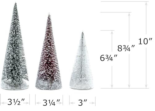 Red Co. Set of 3 Clear Glass Light-Up Christmas Tree Figurines with LED, Tinsel & Snow