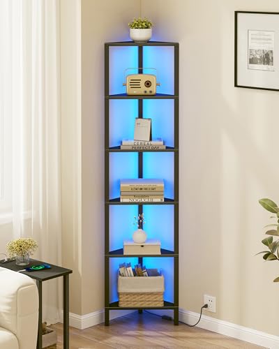 6-Tier Corner Bookshelf with LED Lights, Narrow Storage Display Stand