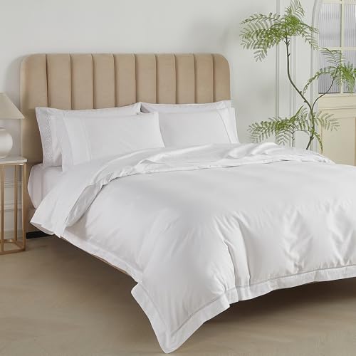 Queen Size White Cotton Duvet Cover with Lace Trim - 90x90