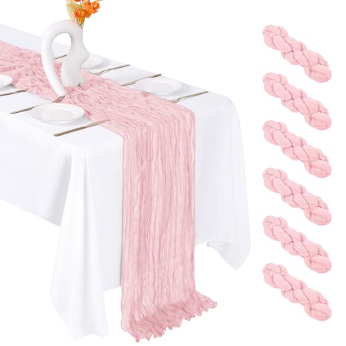 6 Pack Light Pink Cheesecloth Table Runners, 20 x 120 Inch Gauze Fabric