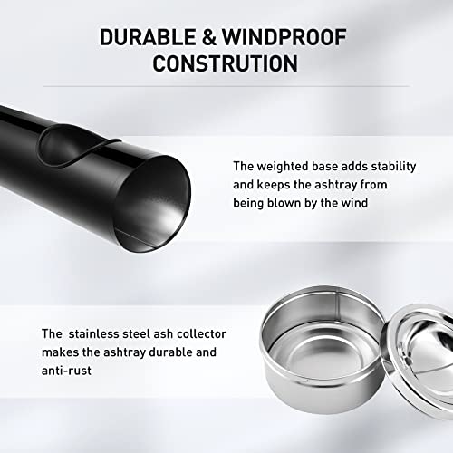 Standing Outdoor Ashtray with Trash Can, Heavy-Duty Metal Cigar Receptacle