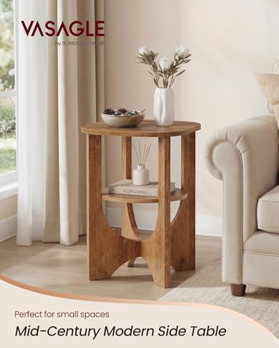 2-Tier Small End Table, Mid-Century Modern Accent Nightstand with Shelf