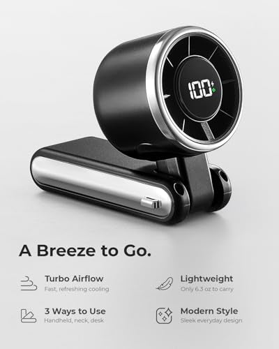 Bearwind Portable Handheld Turbo Fan, 5-Speed Rechargeable Mini Fan, Black