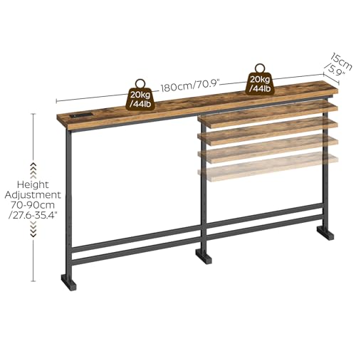 70.9" Adjustable Height Console Table with Power Outlet, Narrow Sofa Table