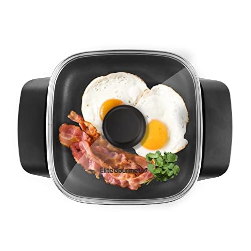 Elite Gourmet EG808 8¡± x 8" Non-stick Electric Skillet, Dishwasher Safe with Tempered Glass Vented Lid, Rapid Heat Up, 600W, Black