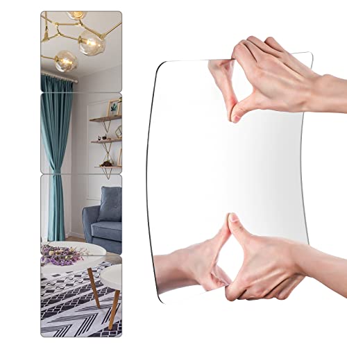Shatterproof Acrylic Wall Mirror Tiles - 8x8 Inch Self-Adhesive Set of 4