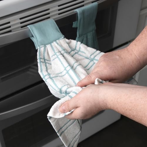 100% Cotton Hanging Kitchen Tie Towels, Absorbent Terry Cloth Set of 2