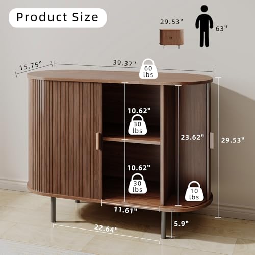40" Fluted Sideboard Buffet Cabinet with Sliding Door and Adjustable Shelf