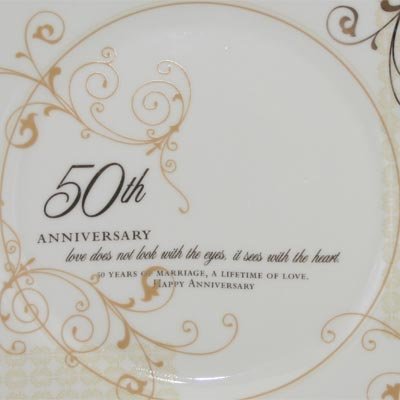 50th Wedding Anniversary Decorative Plate Set with Display Stand