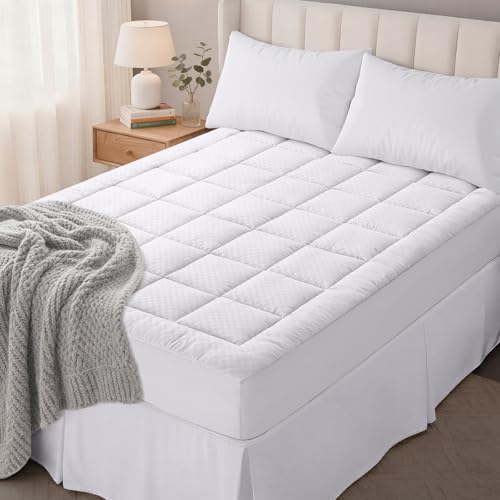Queen Quilted Mattress Pad – Soft Cooling Topper with Deep Pocket