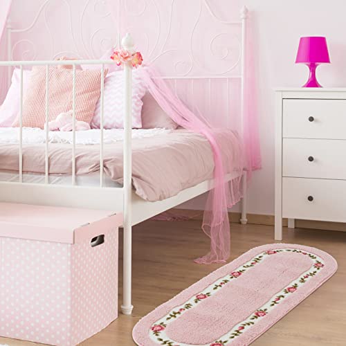 4-Piece Pink Floral Bathroom Rug Set - Non-Slip Absorbent Flower Bath Mats