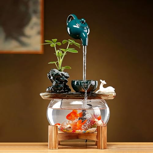 Tabletop Indoor Waterfall Fountain with Small Fish Tank - Zen Desktop Decor