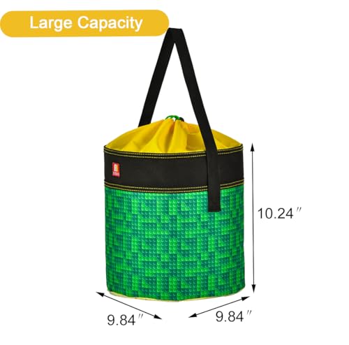 Toy Storage Organizer Bag with Drawstring and Handle - Green