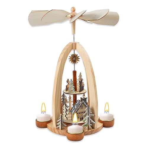 14-Inch Wooden Christmas Pyramid Nativity Scene with 4 Candle Holders