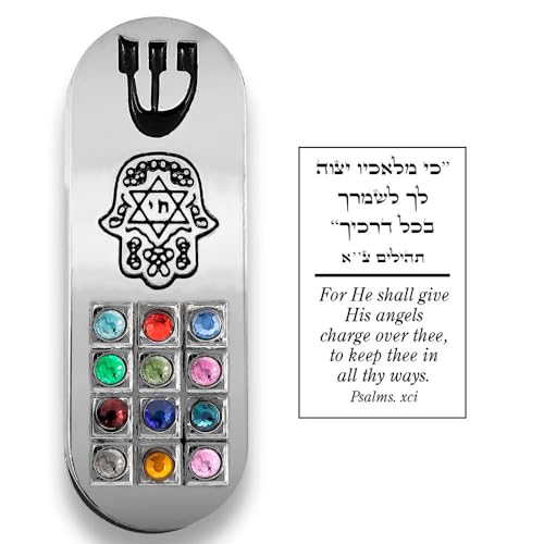 Car Mezuzah with Traveler's Prayer Scroll, Hamsa & Hoshen Stones