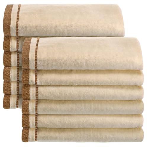 100% Cotton Velour Fingertip Towels - 12 Pack, 11 x 18 Inch Cream Hand Towels