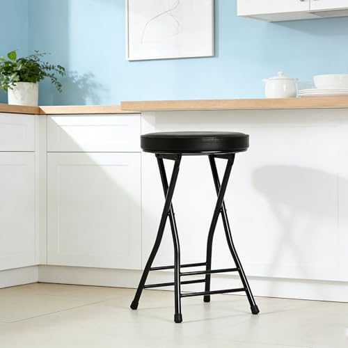 24-Inch Folding Bar Stool with Padded Seat and Backrest, Brown