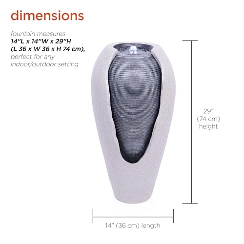 29-Inch Two-Tone Ribbed Jar Floor Fountain with LED Lights for Indoor/Outdoor